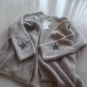 NEW! Angelina Beige long Cardigan with Star Details Sz M/L Zadig MAX MARA REISS